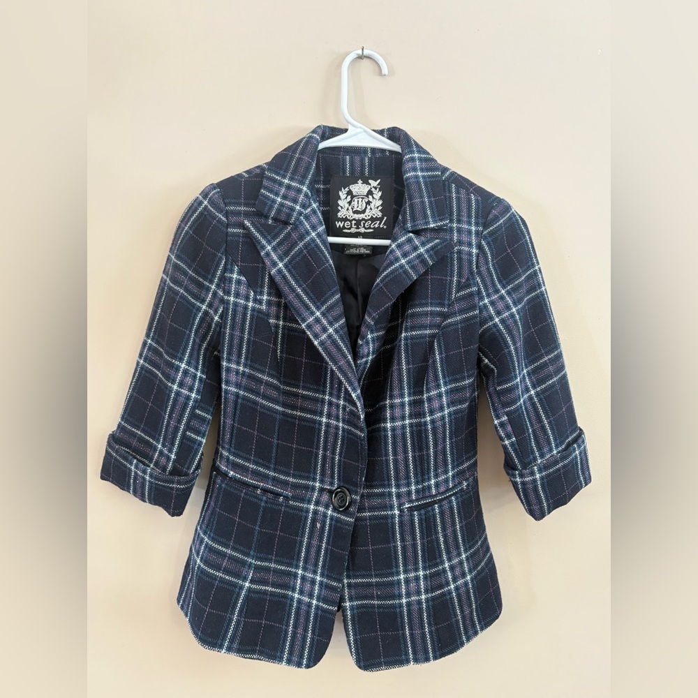 Wet Seal Y2K Vintage 3/4 Sleeve Plaid Blazer Jacket Outerwear Corporate Office